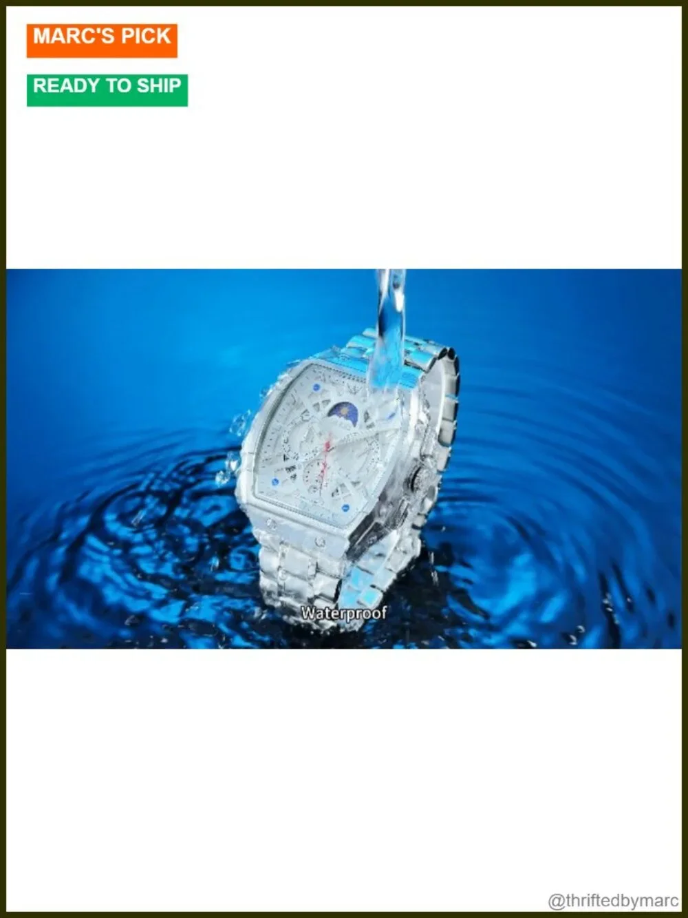 Luxury Men's Square Chronograph Moon Phase Stainless Steel Dress Wrist Watch